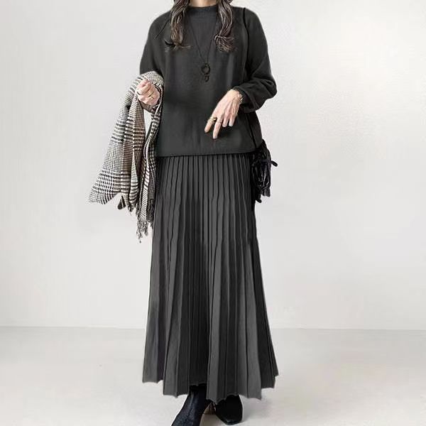 Autumn French Style Retro Crew Neck Dresses