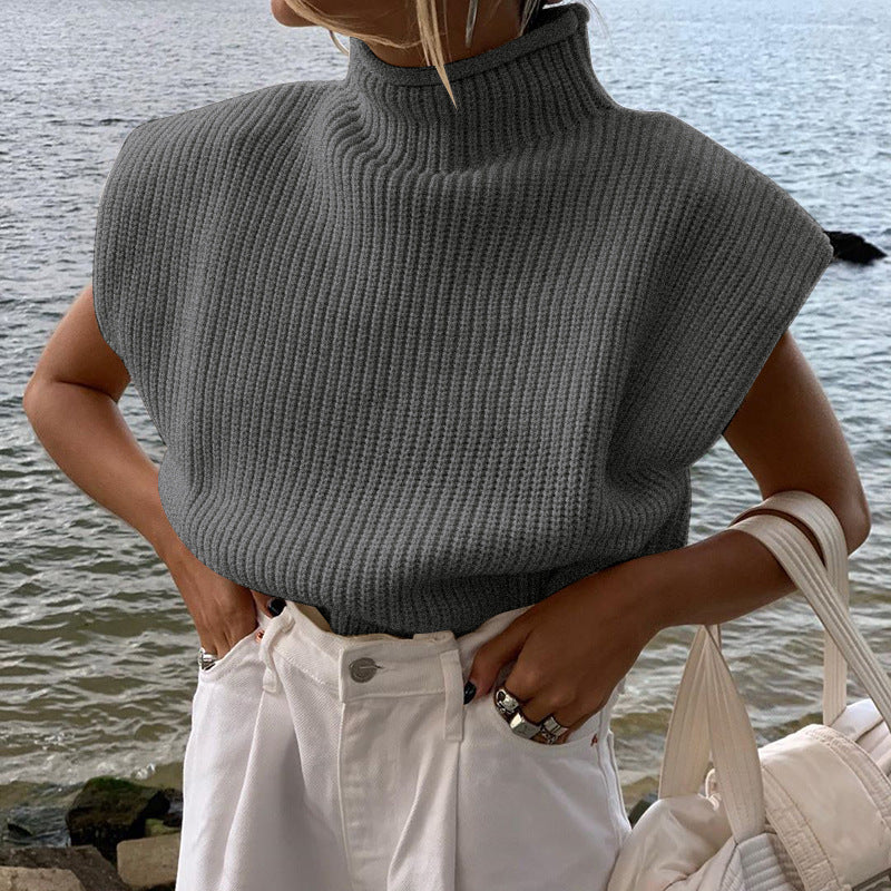 Women's Solid Color Knitted Sexy Temperament Turtleneck With Sleeves Sweater