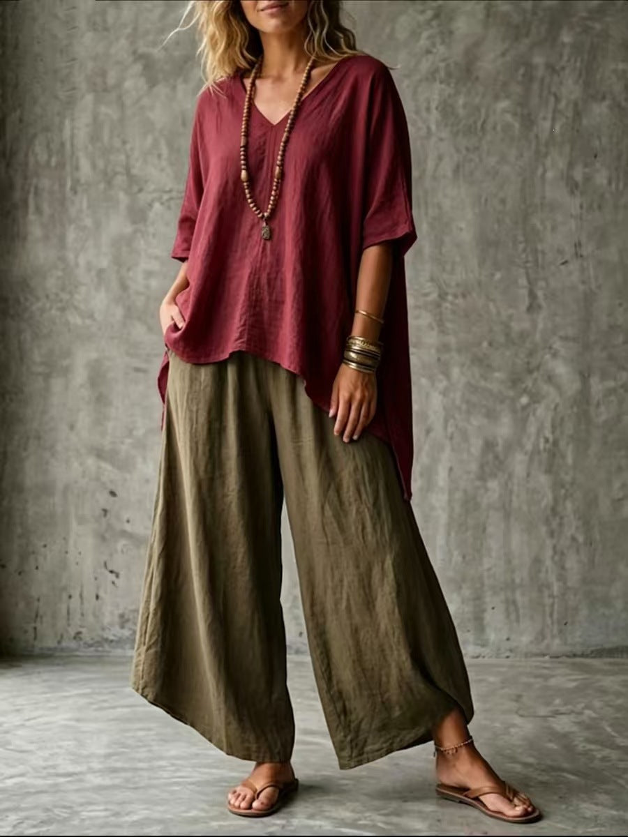 Elegant Stylish Summer Art Loose T-shirt Fashion Casual Suit