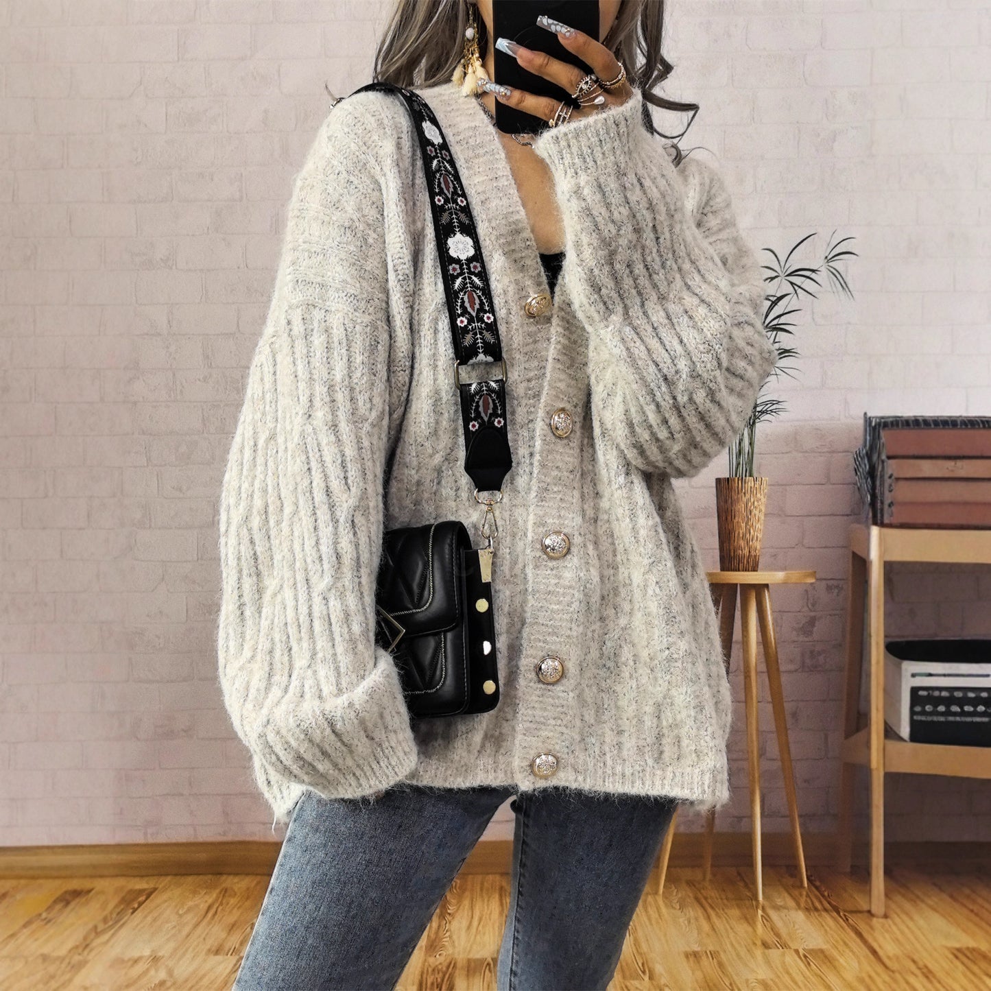 Retro Thick Gold Button Knitted Single-breasted Sweaters