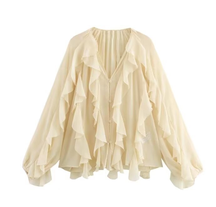 Charming Spring Series Laminated Decoration Shirt Blouses