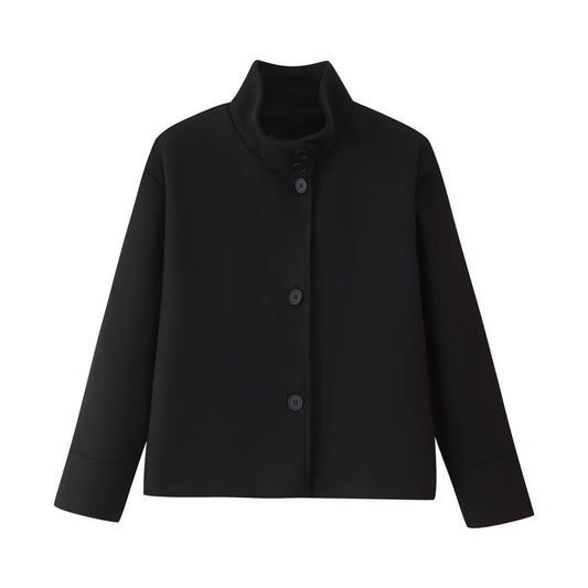 Women's Stand Collar Breasted Loose Casual Solid Coats