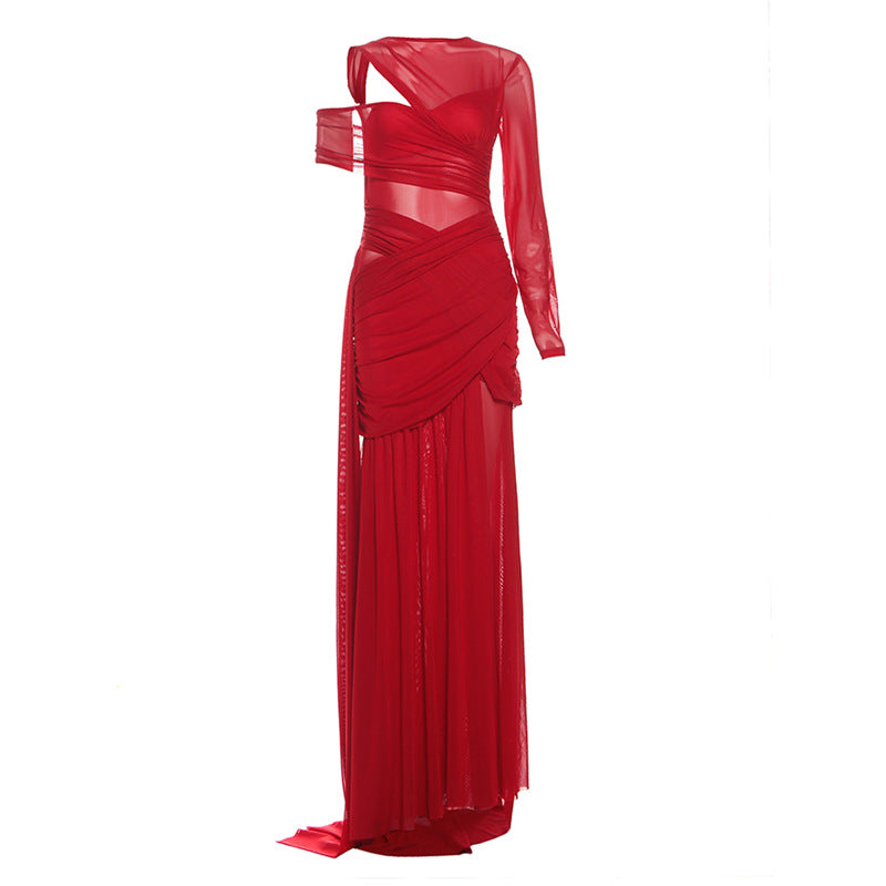 Women's Autumn Sexy Irregular Ribbon Solid Color Dresses