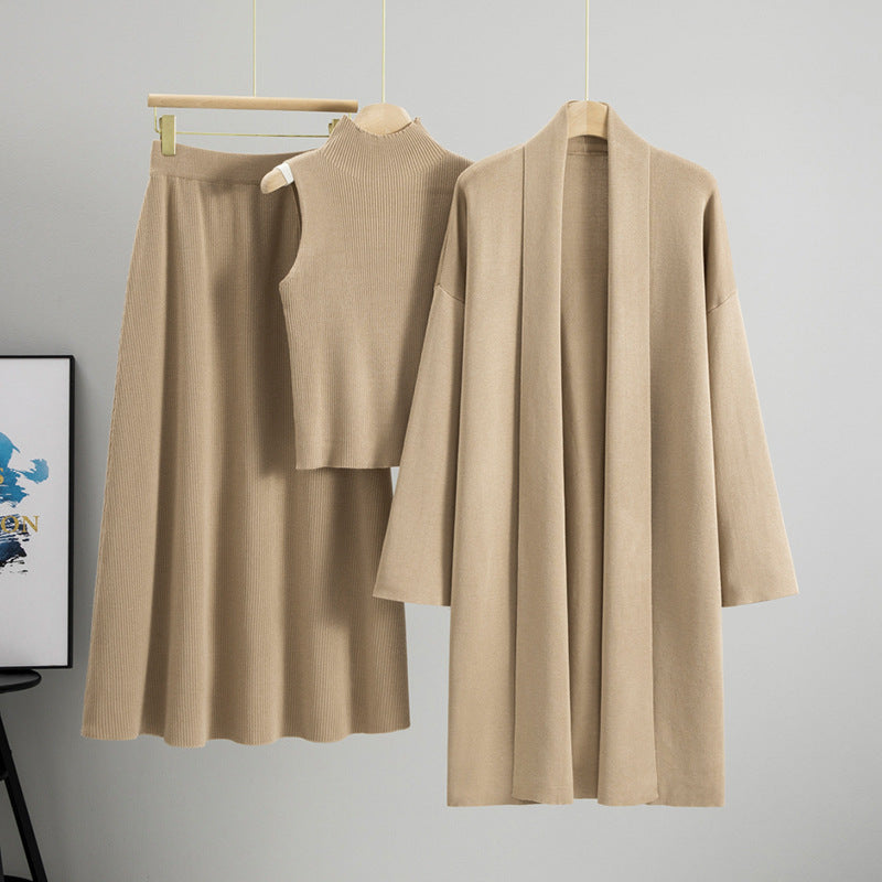 Women's Lazy Temperament Knitting Sleeveless Three-piece Set Suits