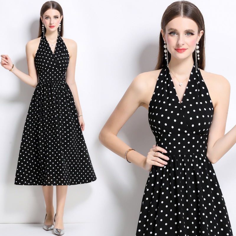 Women's Dress Polka Dot Small Backless Halter Dresses