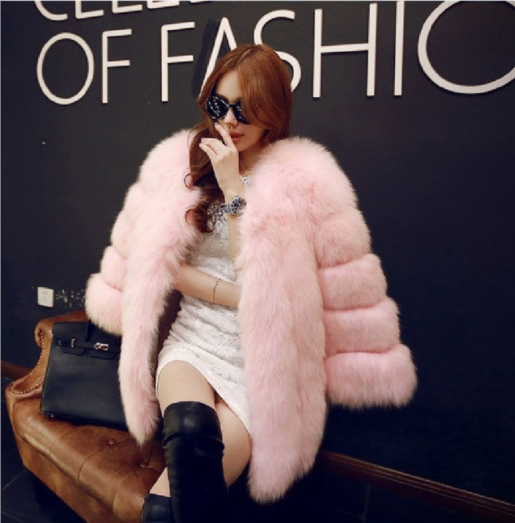 Women's Faux Fur Fox Mid-length Artificial Coats