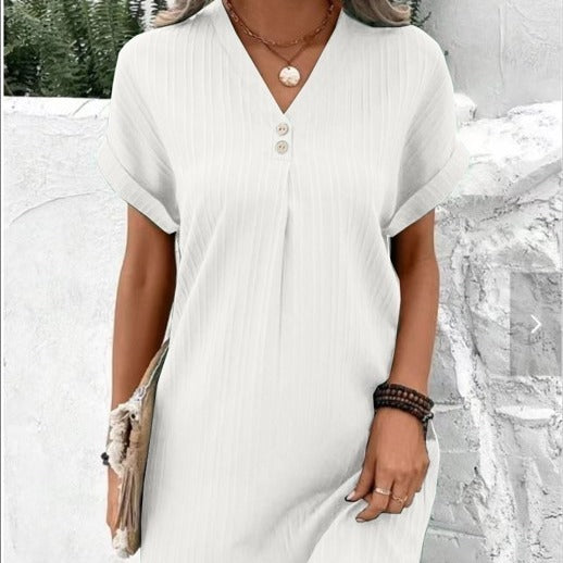 Women's Solid Color Pullover Comfort Casual Button Dress