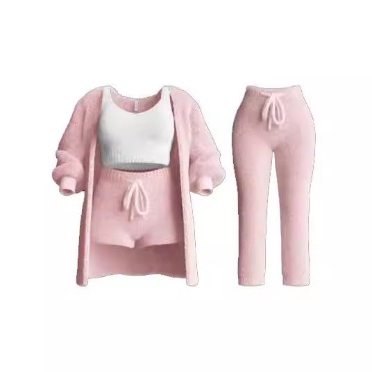 Knitted Plush Long Sleeve Three-piece Set Fashion Casual Suit