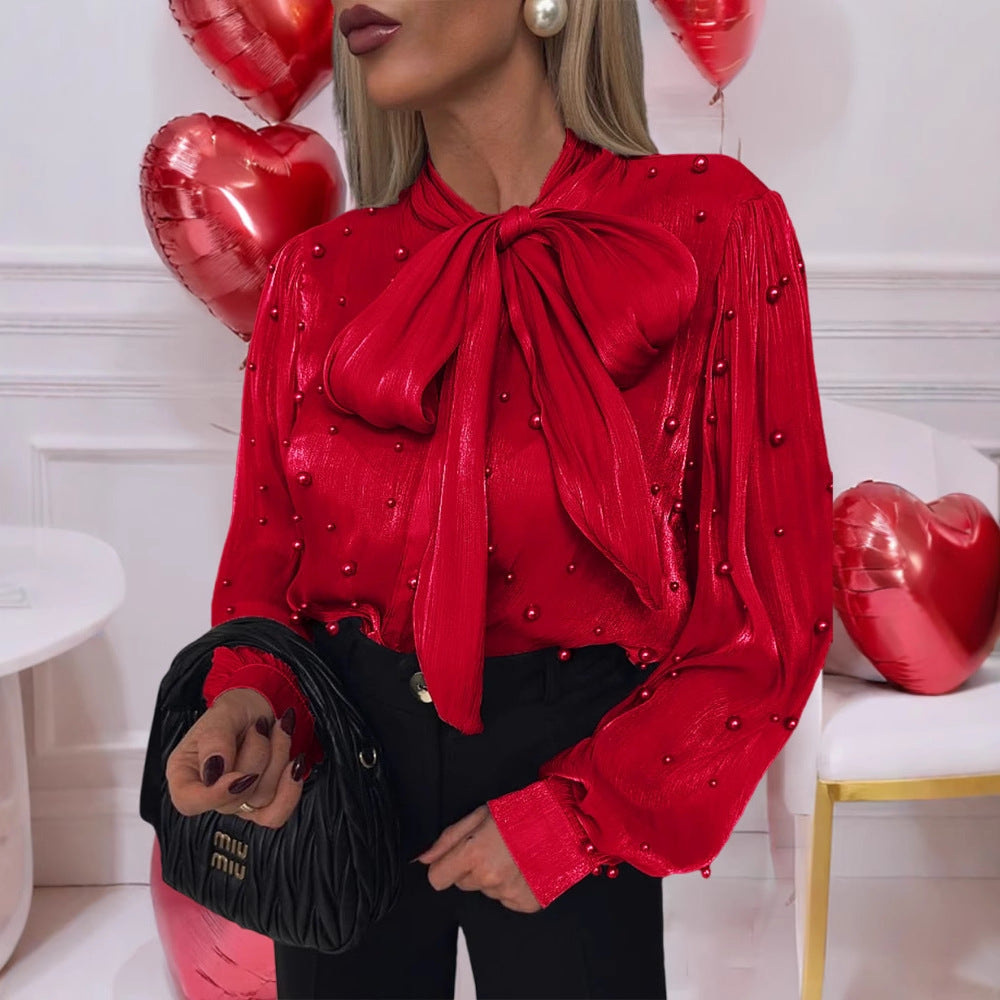 Popular Red Organza Bubble Collar Shirt Dresses