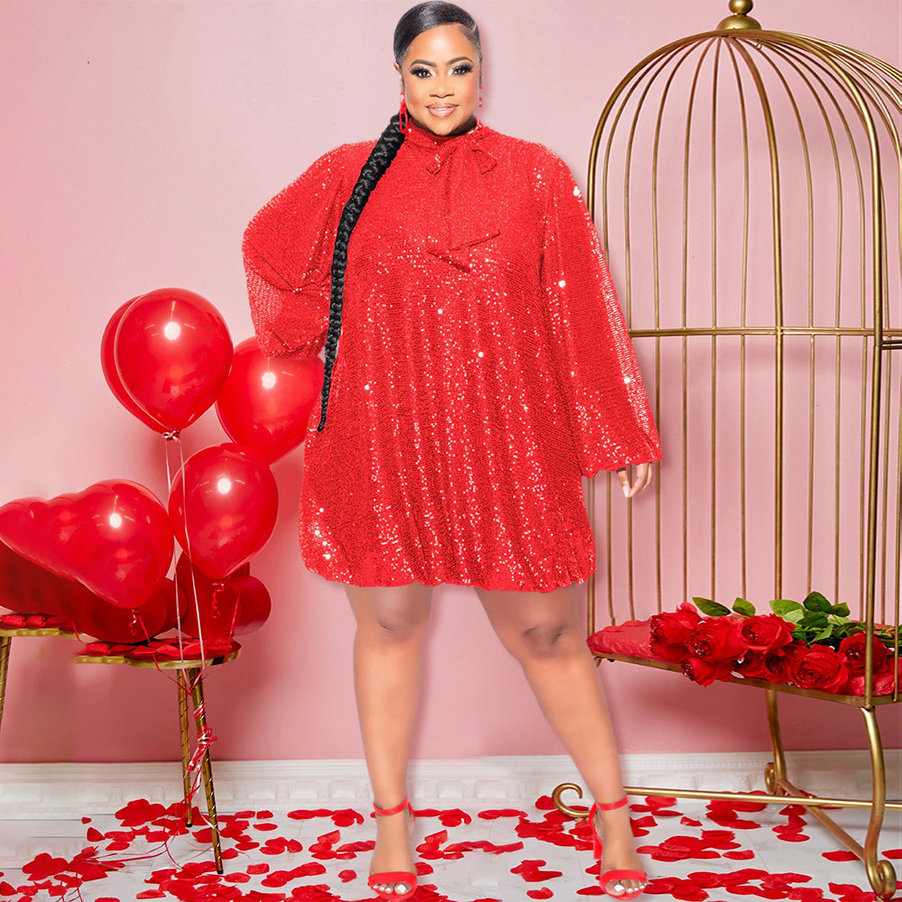 Women's Loose Sequins Long Sleeve Dress Party Clothing