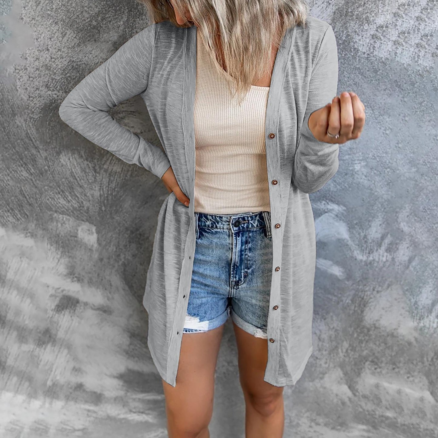 Women's Long Button Solid Color Casual Sleeves Cardigans