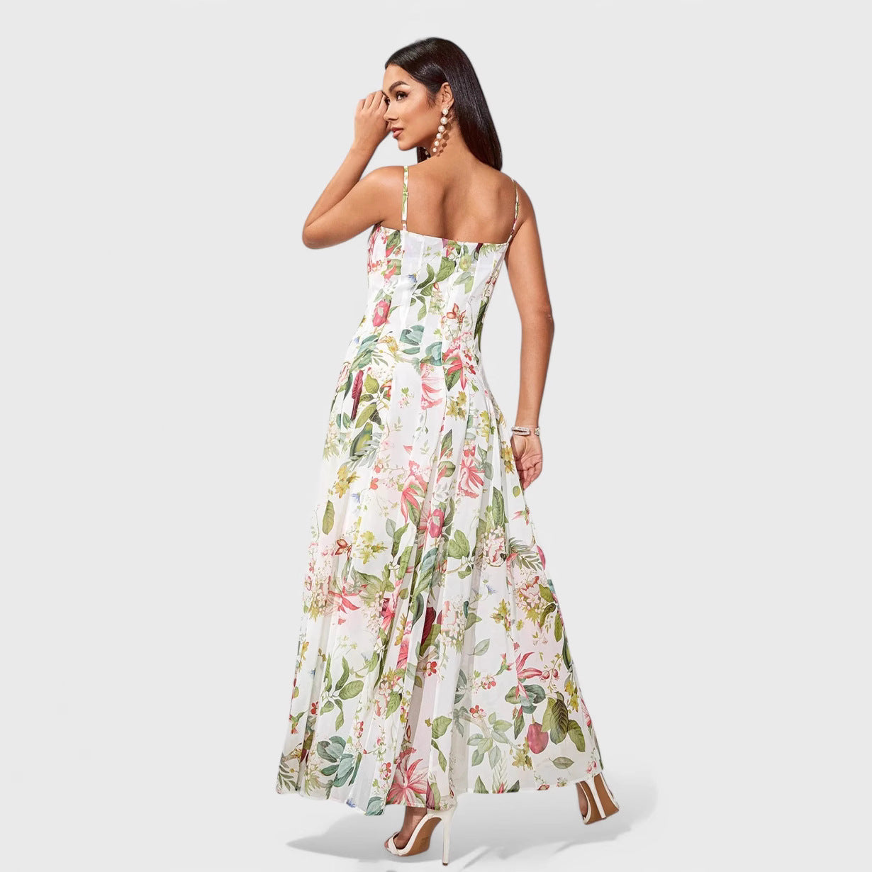 Strap Fresh Print Long Large Hem Dresses