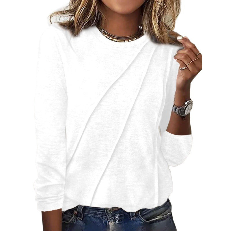 Women's Solid Color Long Sleeve Pullover T-shirt Blouses