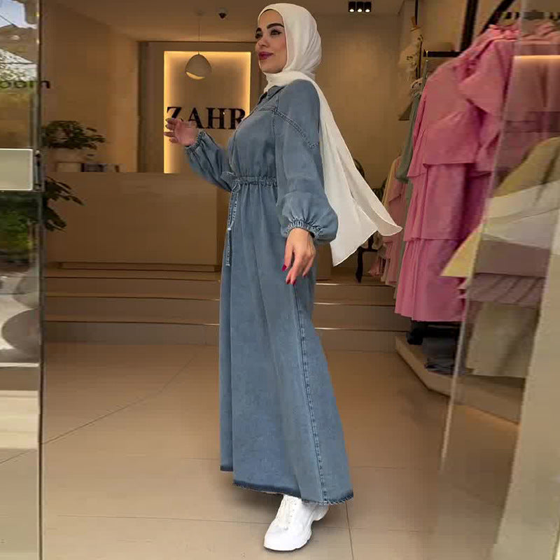 Women's Autumn Long Sleeve Waist Denim Loose Dresses