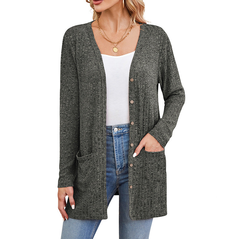 Women's Solid Color Loose Long Sleeves Pocket Women's Sweater
