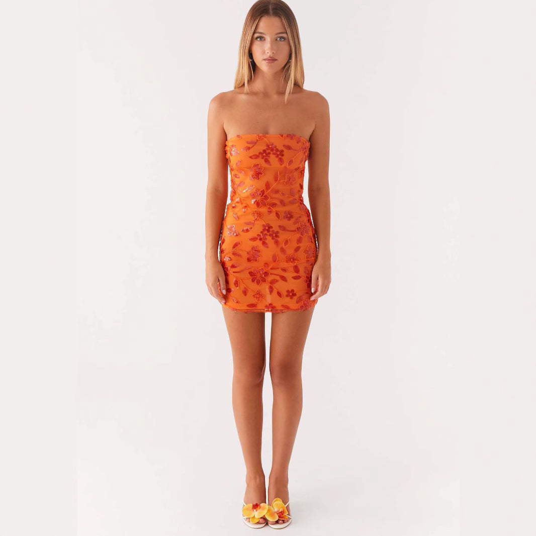 Women's Summer Fashion Sexy Tube With Sequins Sheath Tops