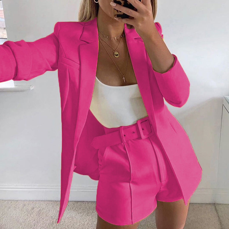 Women's Spring Clothes Fashion Small Belt Casual Blazers