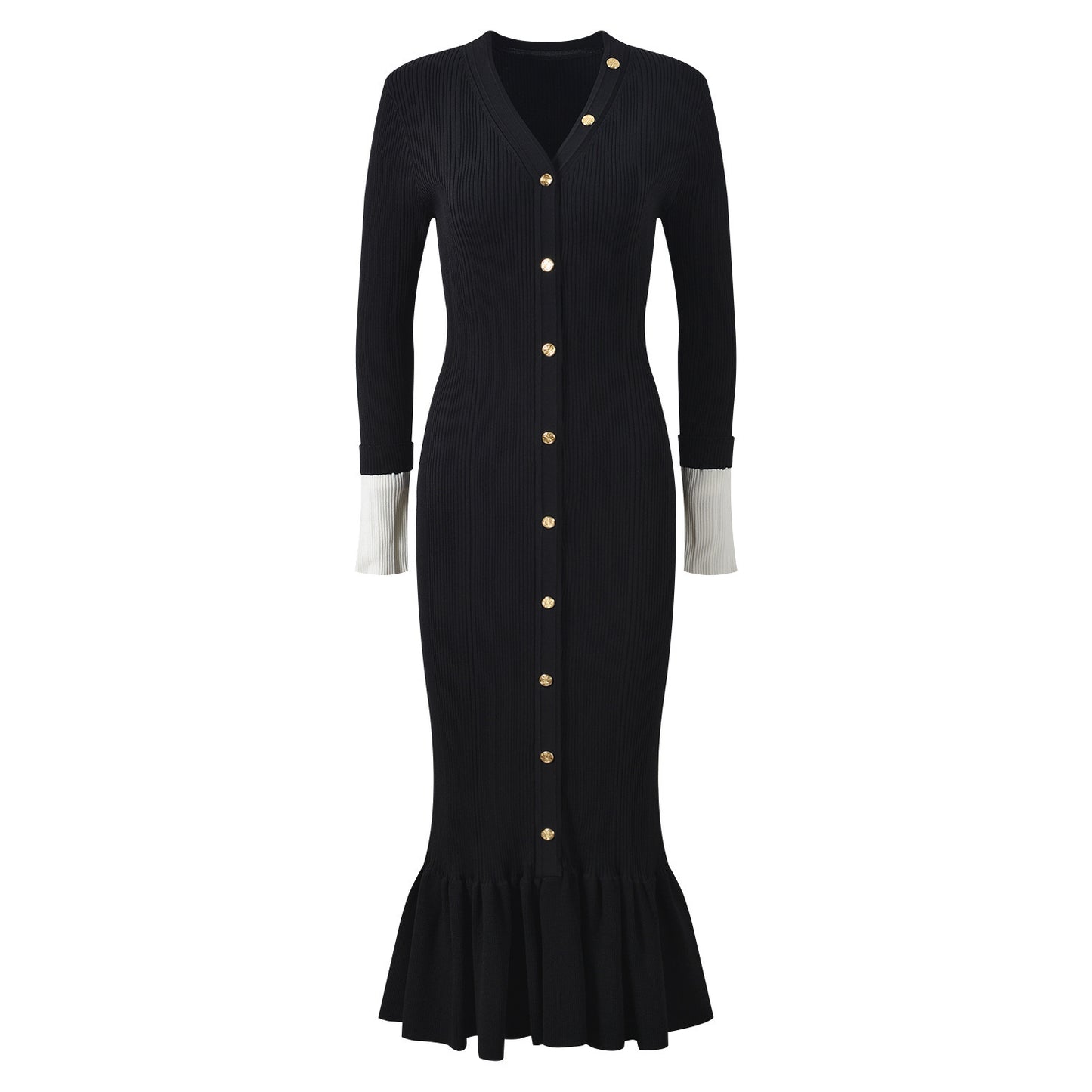 Home Single Breasted Fishtail Slimming Long Sleeve Skirts