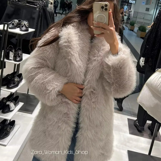 Women's Artificial Fur Warm Fashion Large Lapel Coats