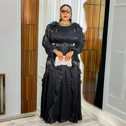 Women's Dignified Flowers Formal Dress African Pleated Plus Size