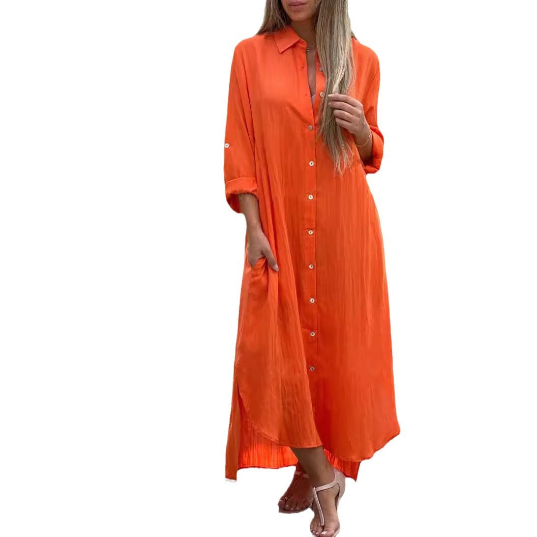 Women's Dress Cotton Linen Shirtdress Fashion Casual Dresses