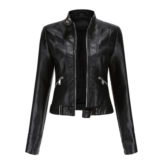 Women's Leather Stand Collar Lady Thin Jackets