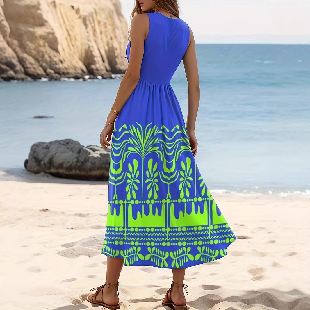 Women's Spring Fashion Camisole Printed Sleeveless Beach Dress