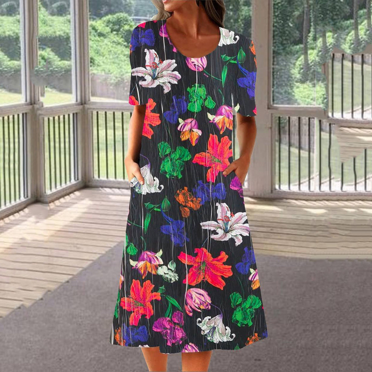Women's Summer Casual Round Neck Printed Elegant Dress