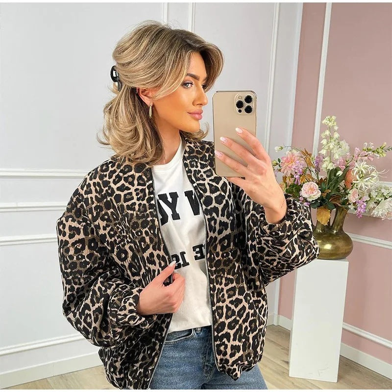 Women's Leopard Print Printed Loose Design Coats
