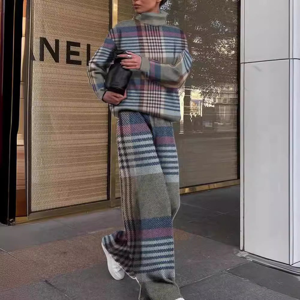 Women's Fashion Printed Loose High Collar Long-sleeved Suits