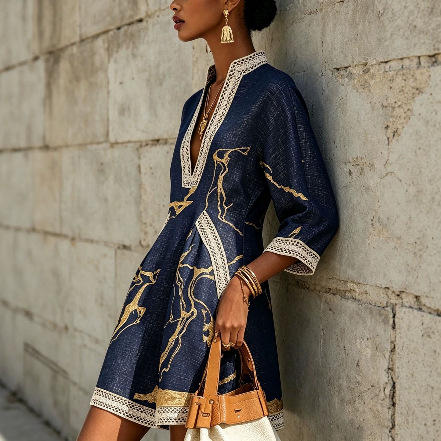 Women's Gold Line Printed Loose Temperament Lace Skirts