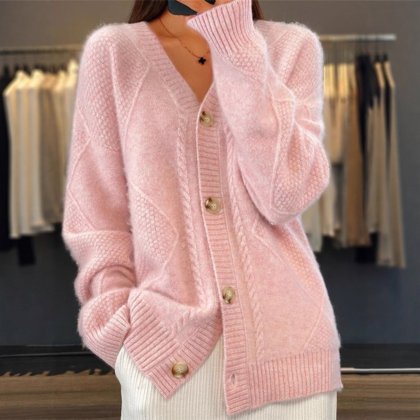Women's Solid Color Long Sleeve Knitted Breasted Coats