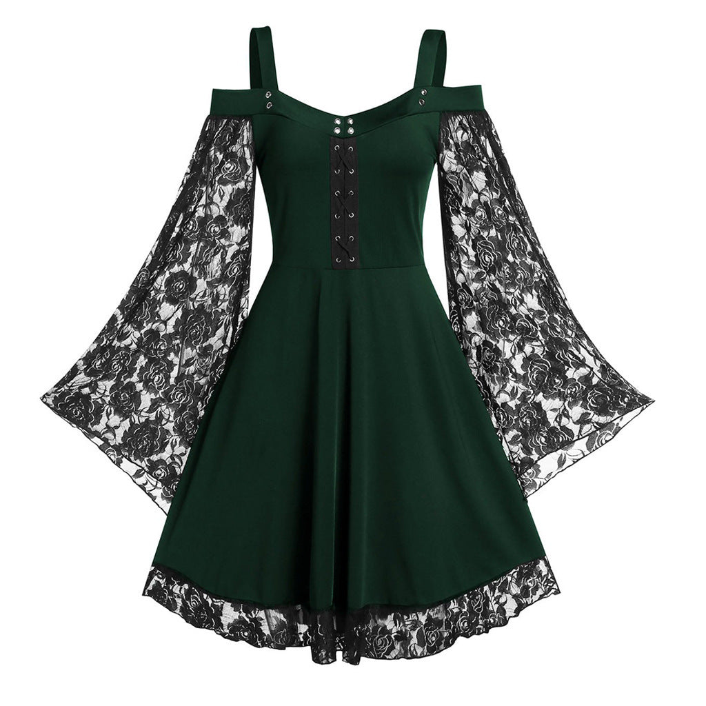 Women's Artistic Retro Lace Patchwork Flared Sleeves Clothing