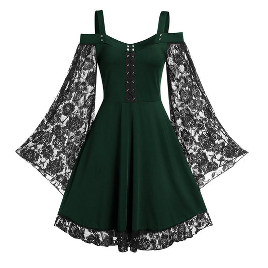 Women's Artistic Retro Lace Patchwork Flared Sleeves Clothing