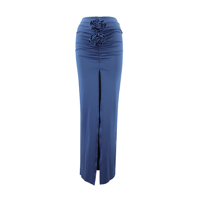Color Three-dimensional Flower Split Drape Flab Skirts