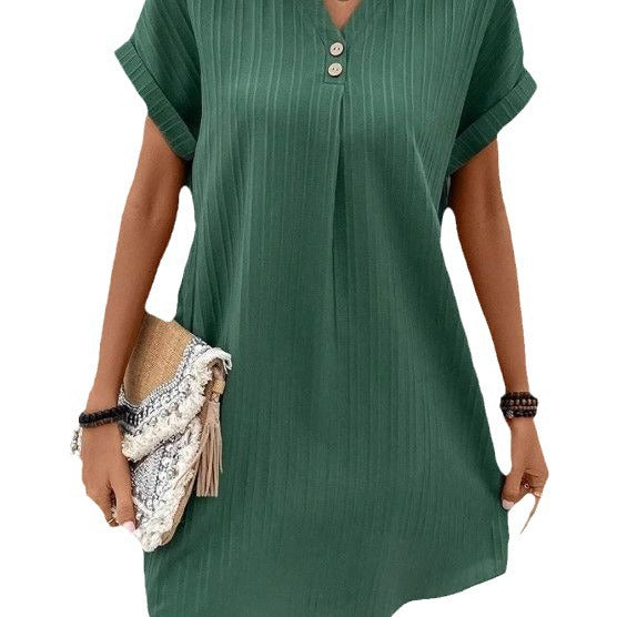 Women's Solid Color Pullover Comfort Casual Button Dress