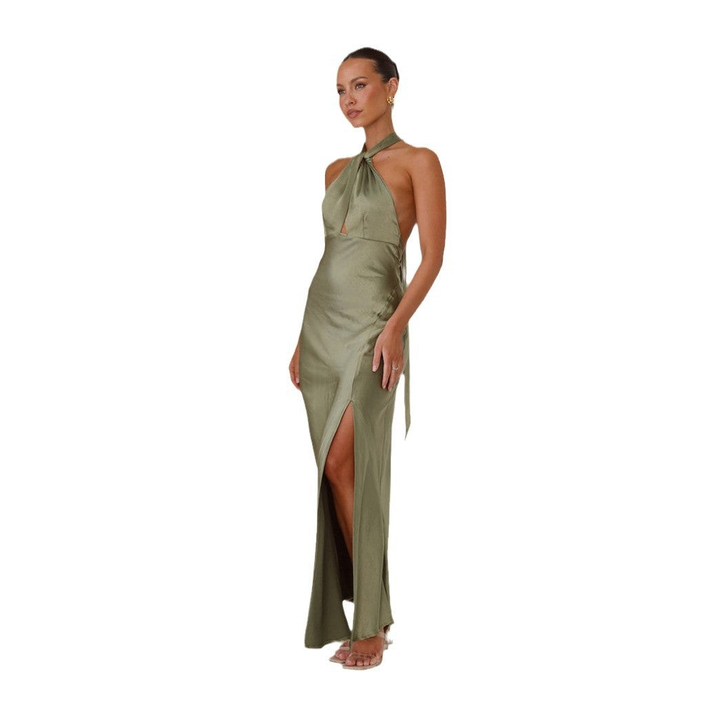 Women's Sexy Waist Trimming Halter Split Long Dresses