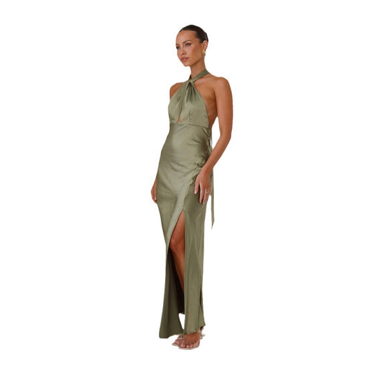 Women's Sexy Waist Trimming Halter Split Long Dresses