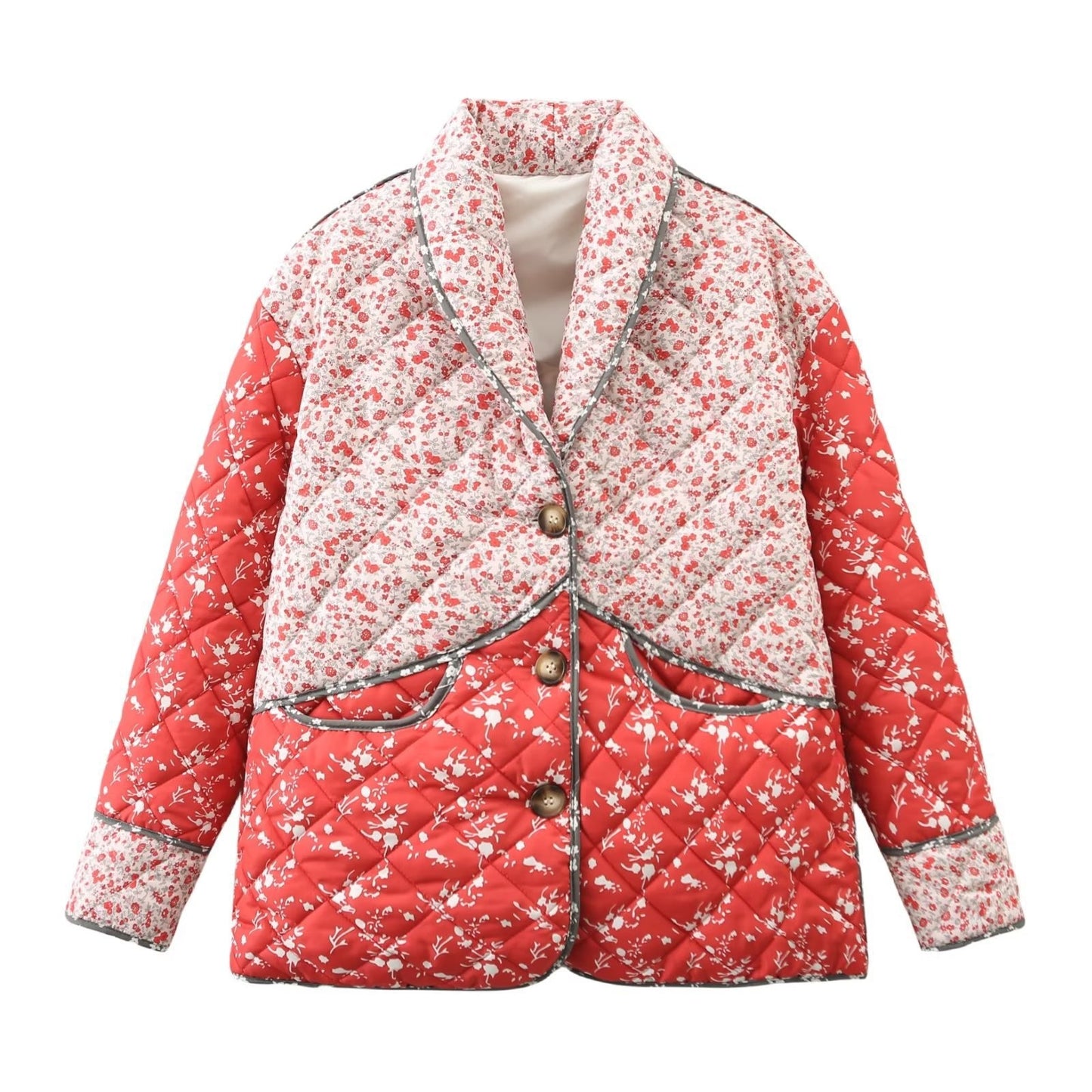 Women's Printing Lapel Contrast Color Casual Loose Coats