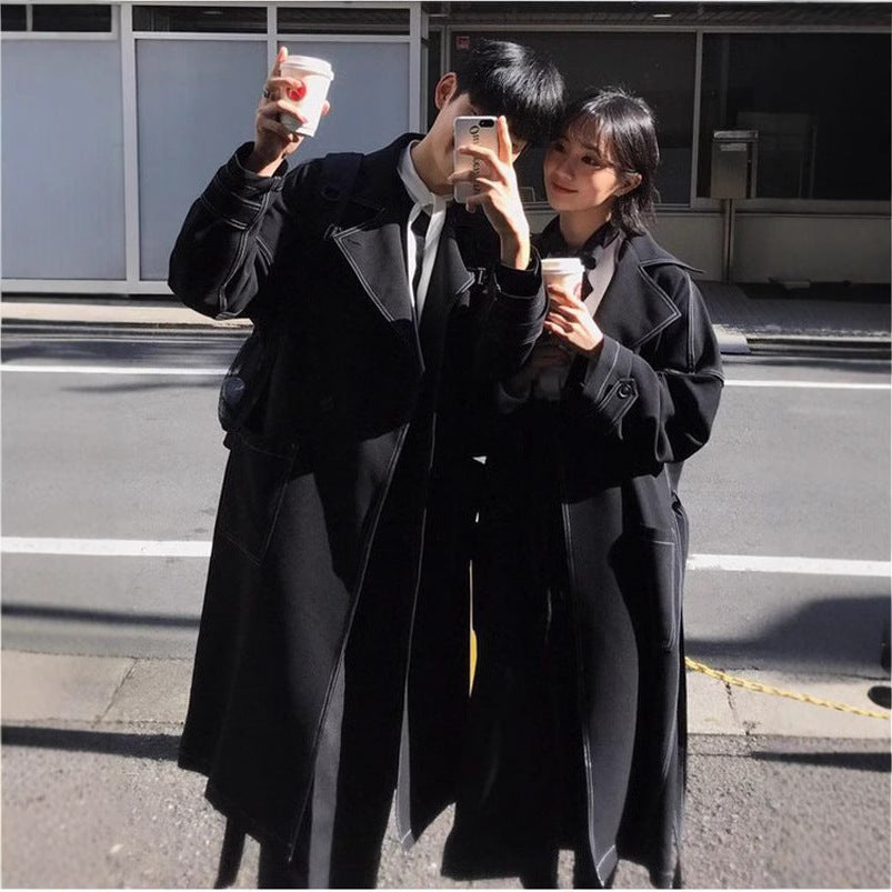 Women's & Men's & Textured College Style Long Lovers Trench Over The Coats