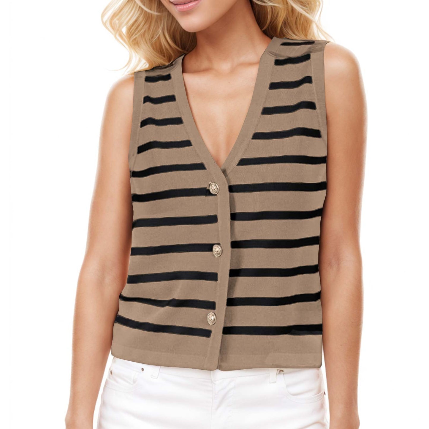 Beautiful Durable Versatile Sleeveless Knitted Striped Sweaters