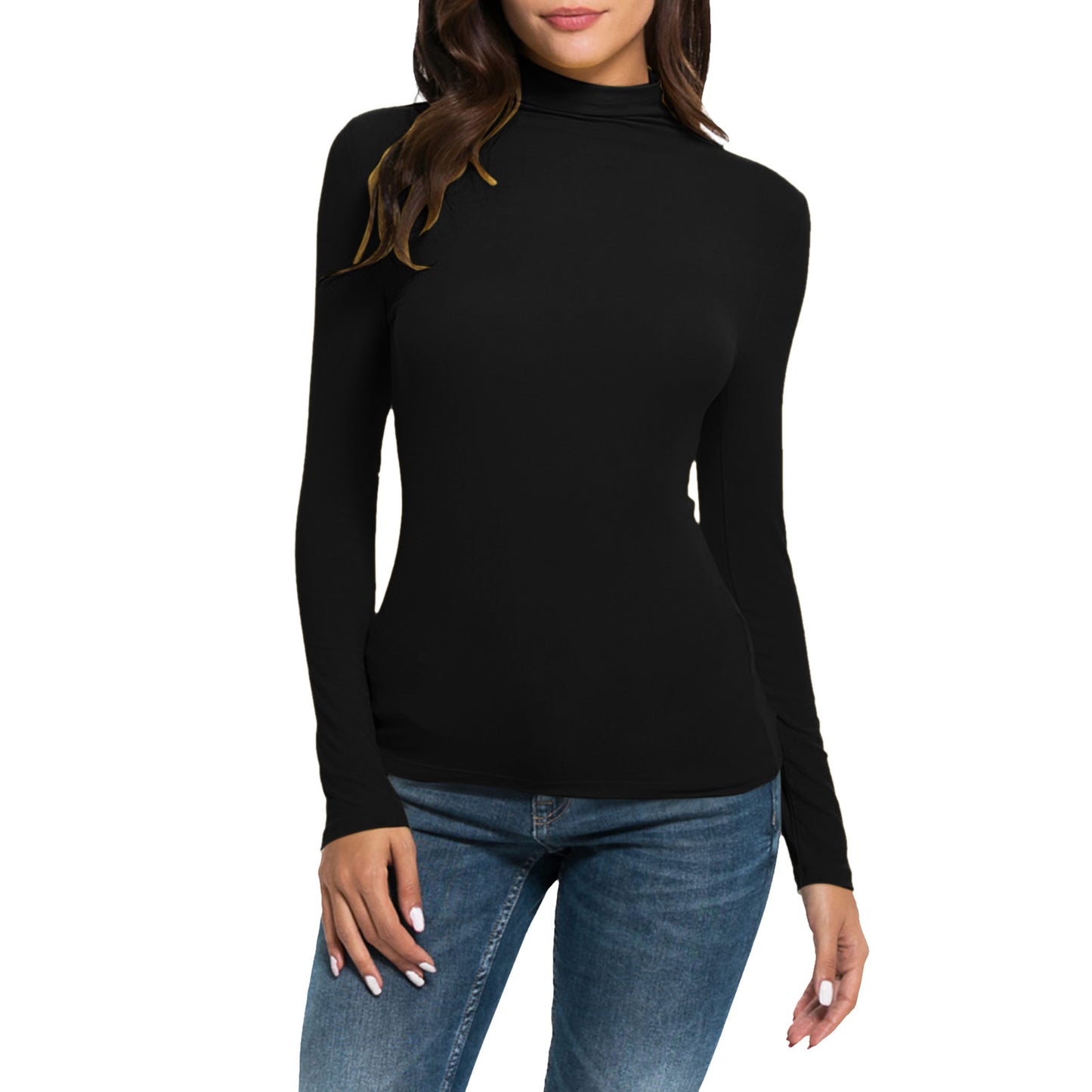 Women's Long-sleeved Turtleneck Pure Color Half Collar Blouses