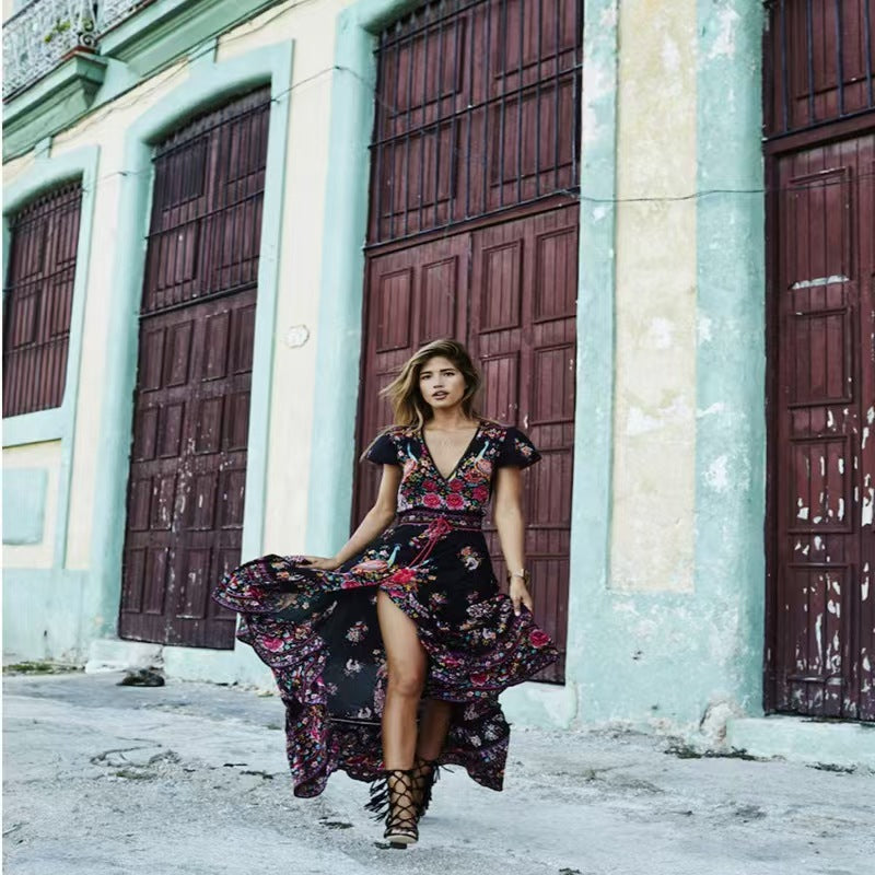 Bohemian Peacock Positioning Print Retro Design Dress
