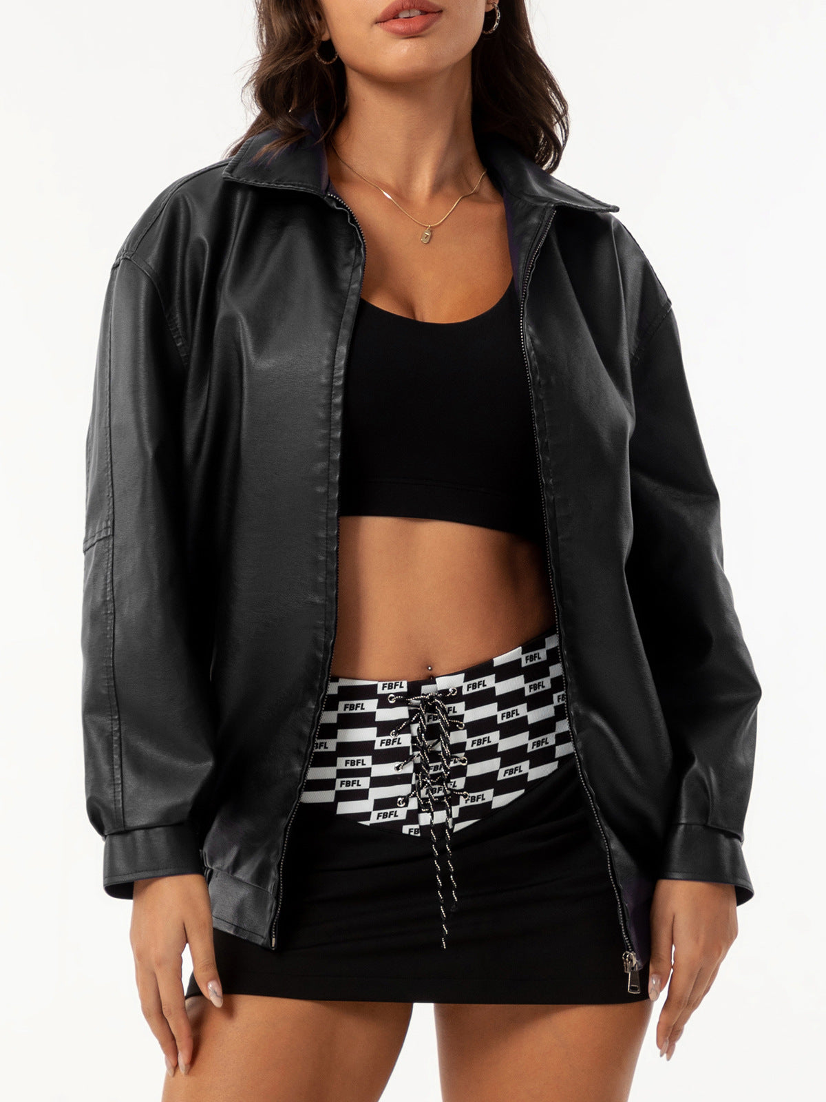 Popular Loose Leather Female Lady Long Jackets