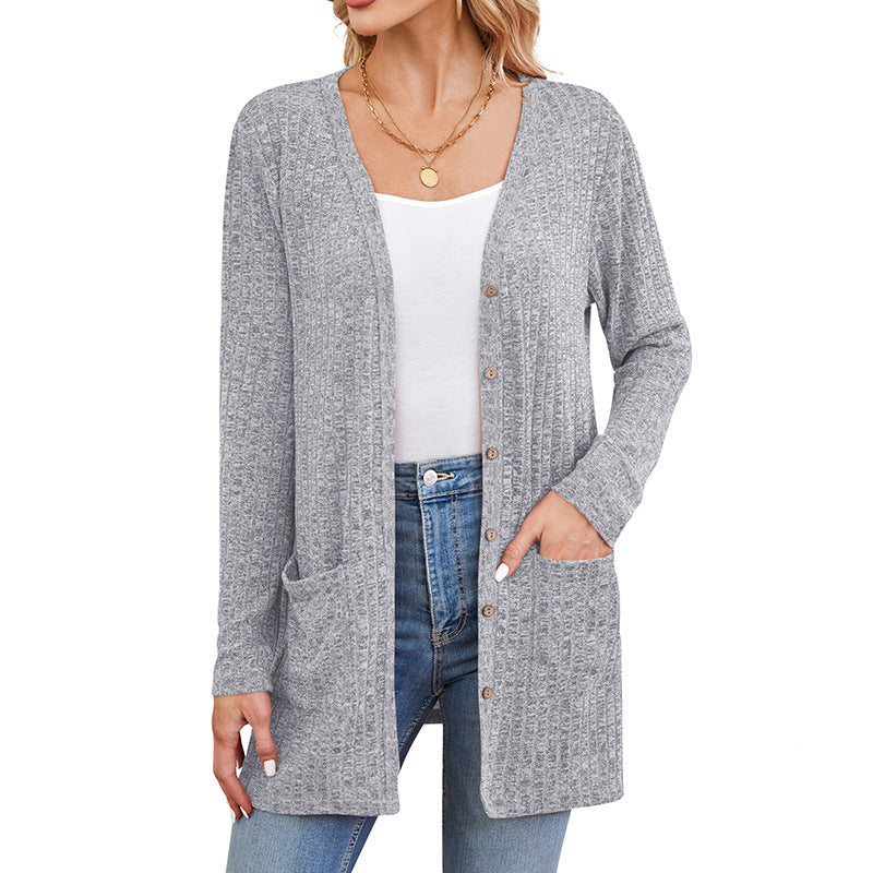 Women's Solid Color Loose Long Sleeves Pocket Women's Sweater