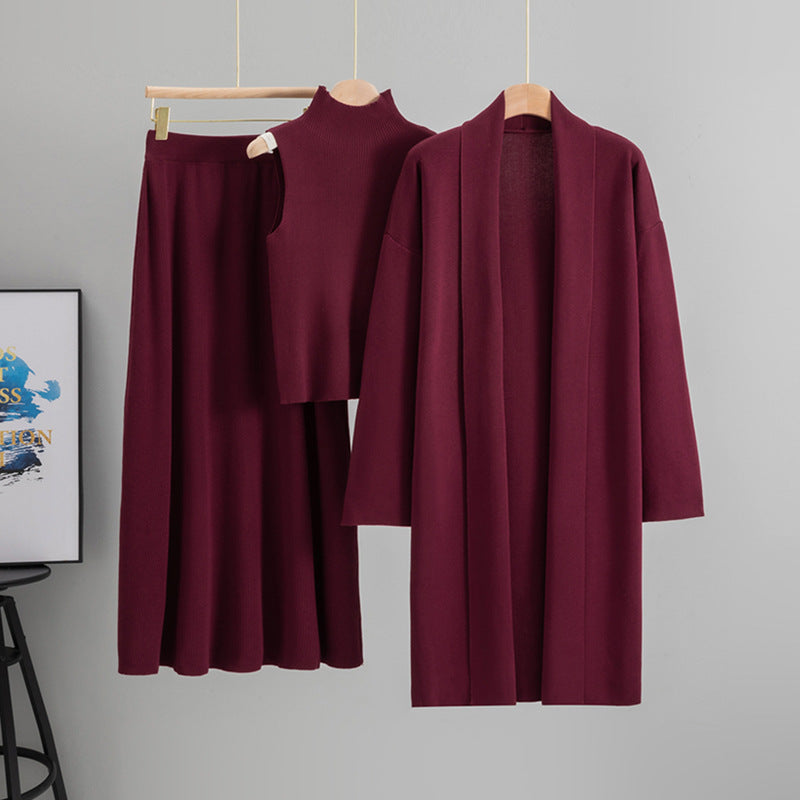 Women's Lazy Temperament Knitting Sleeveless Three-piece Set Suits