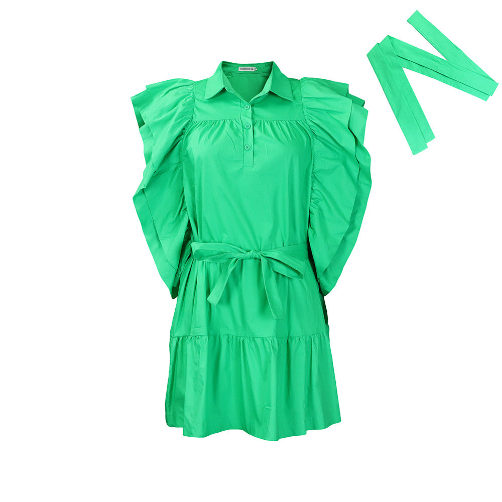 Women's Fashion Wear Lapel Flying Sleeves A- Dresses