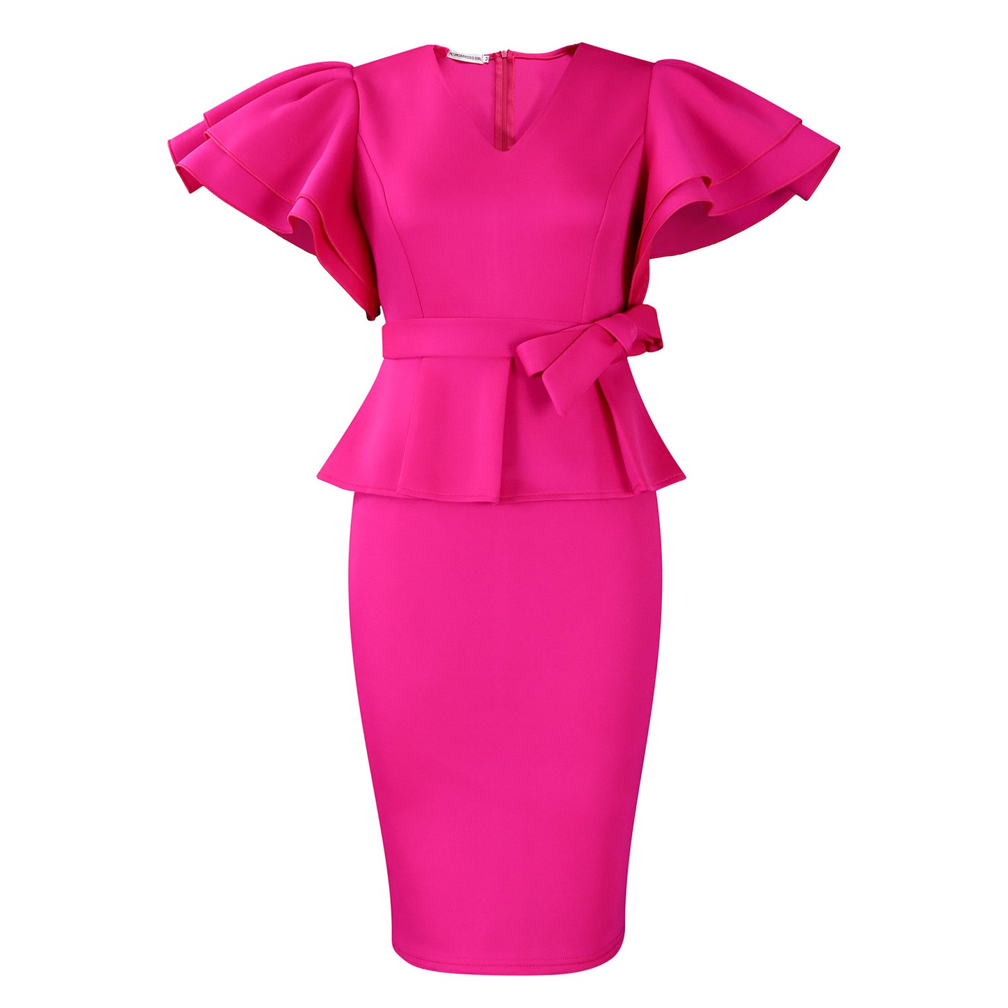 Fashionable Elegant Flounced Solid Color Sheath Dress