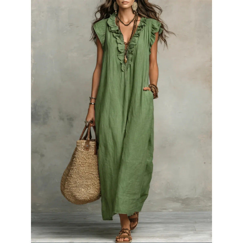 Women's Solid Color Bohemian Flying Sleeves Vacation Dress