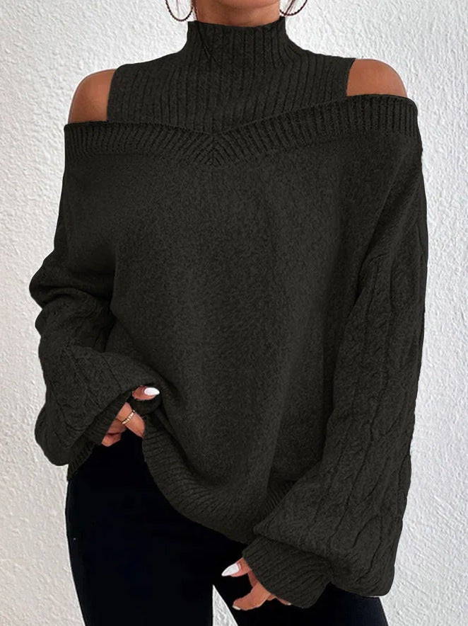 Color Turtleneck Hollow Out Long Sleeve Sweaters